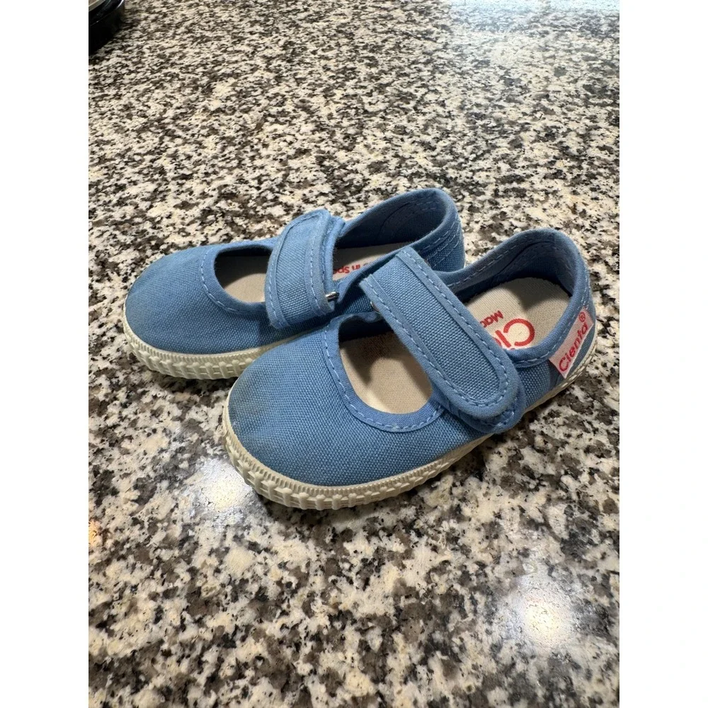 Cienta‎ Mary Jane Shoes Kids Size 19 | 3.5 Blue Canvas Hook Loop Cottagecore